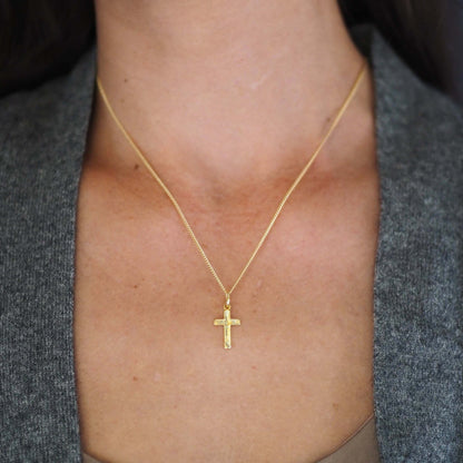 Handcrafted Gold Cross Necklace with intricate detailing and solid construction, symbolising faith, love, and tradition. An ideal gift for special occasions.