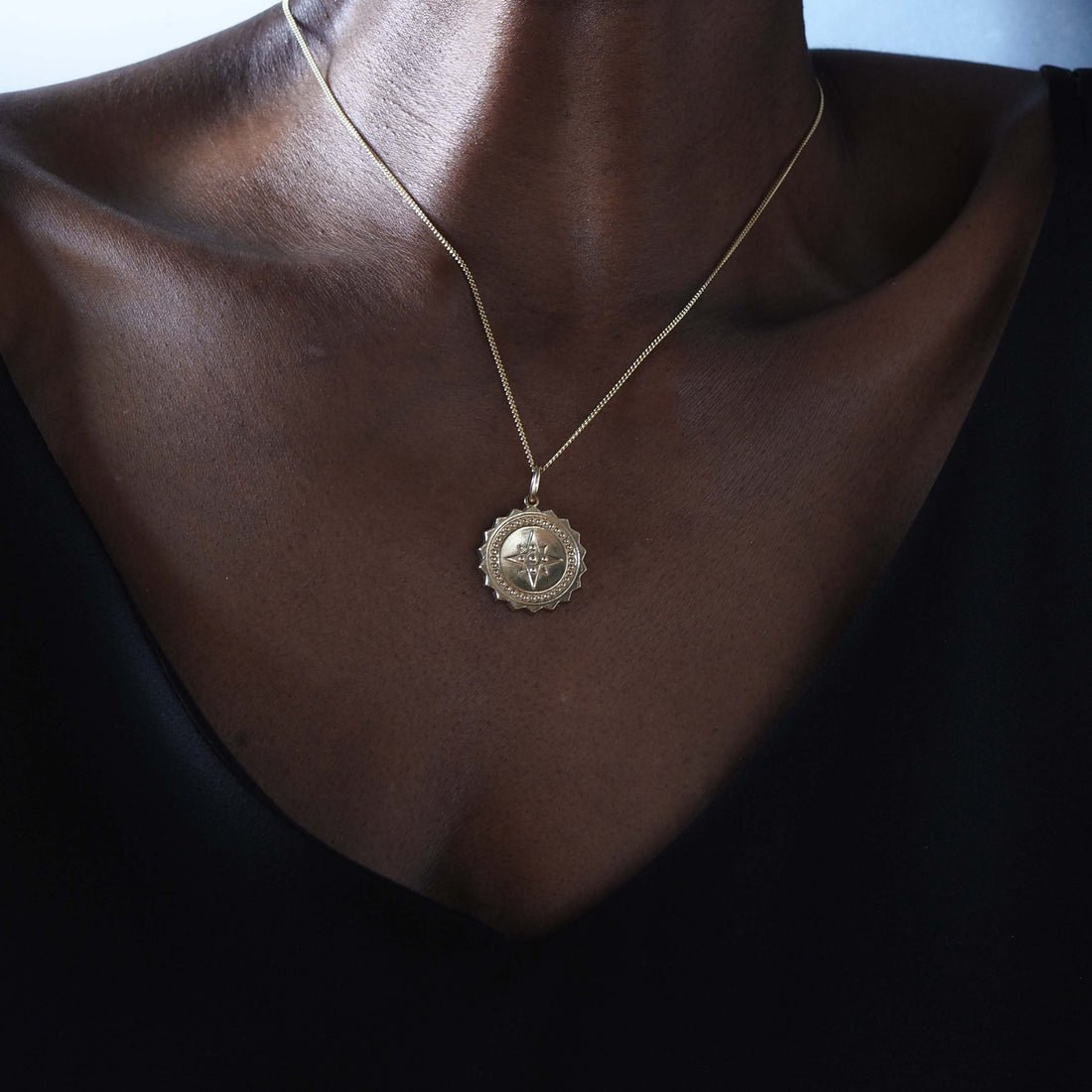Compass Necklace in 9ct Solid Gold, a meaningful gift symbolising guidance and protection, inspired by ocean voyages and adventure, available in yellow, white, and rose gold