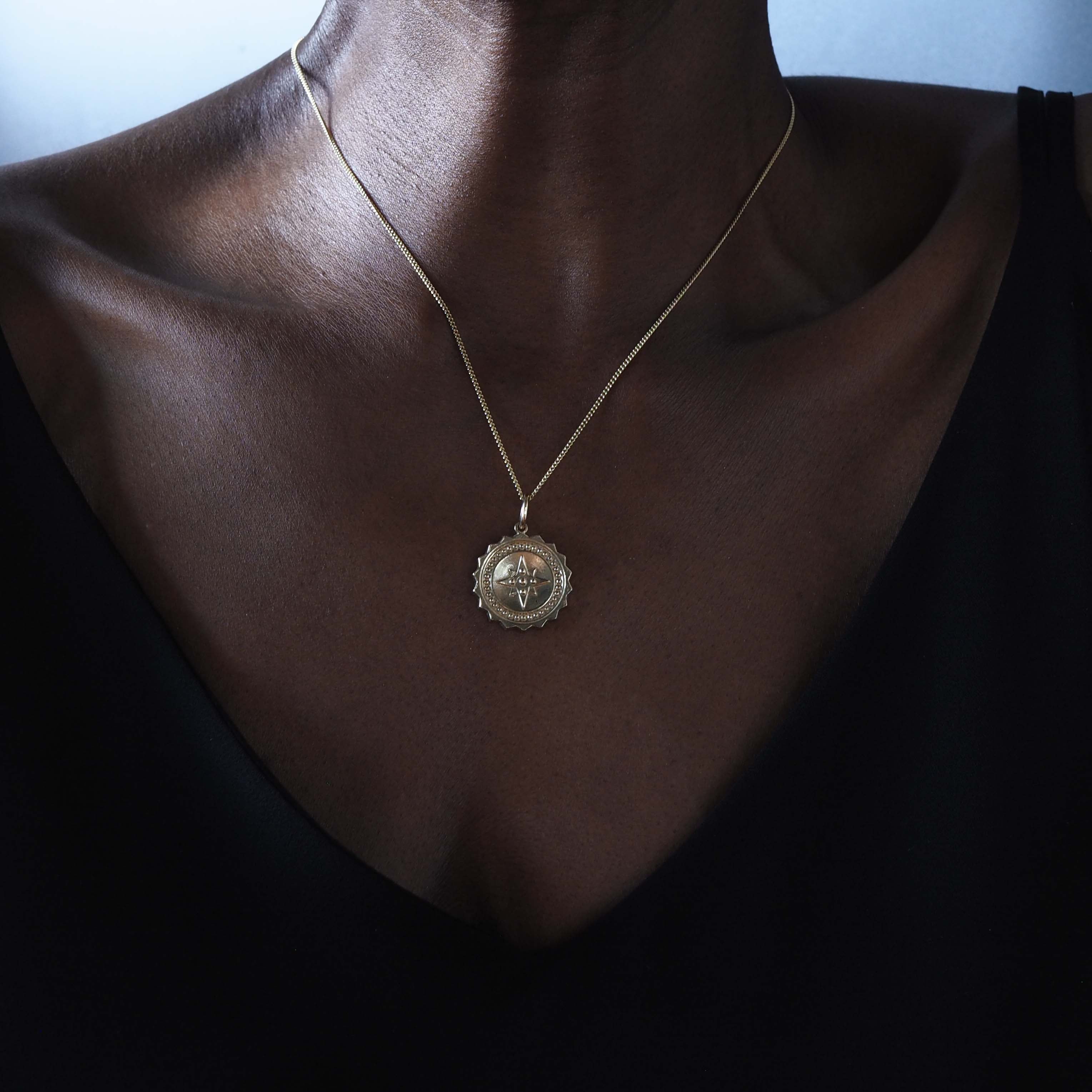 Compass Necklace in 9ct Solid Gold, a meaningful gift symbolising guidance and protection, inspired by ocean voyages and adventure, available in yellow, white, and rose gold