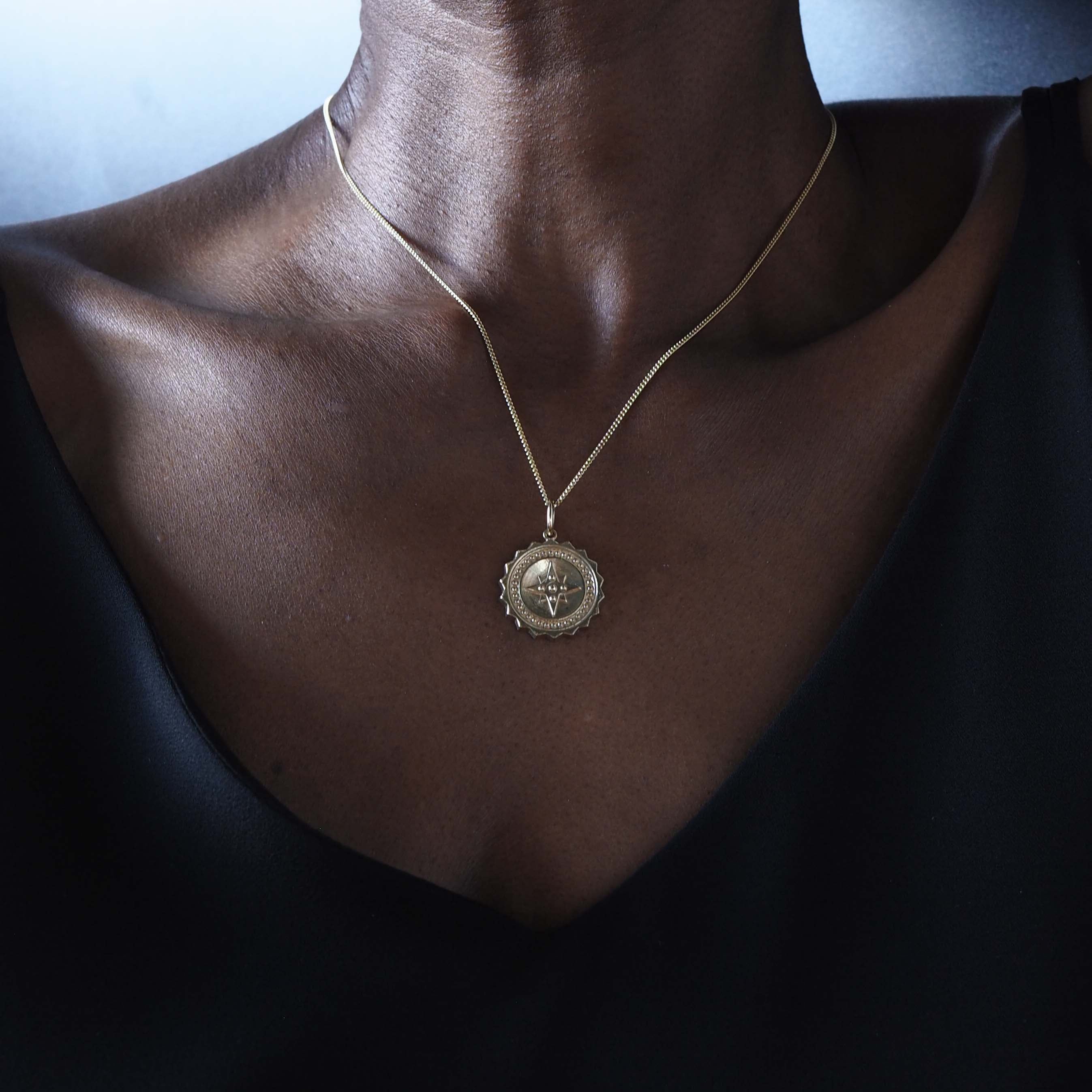 Compass Necklace in 9ct Solid Gold, a meaningful gift symbolising guidance and protection, inspired by ocean voyages and adventure, available in yellow, white, and rose gold