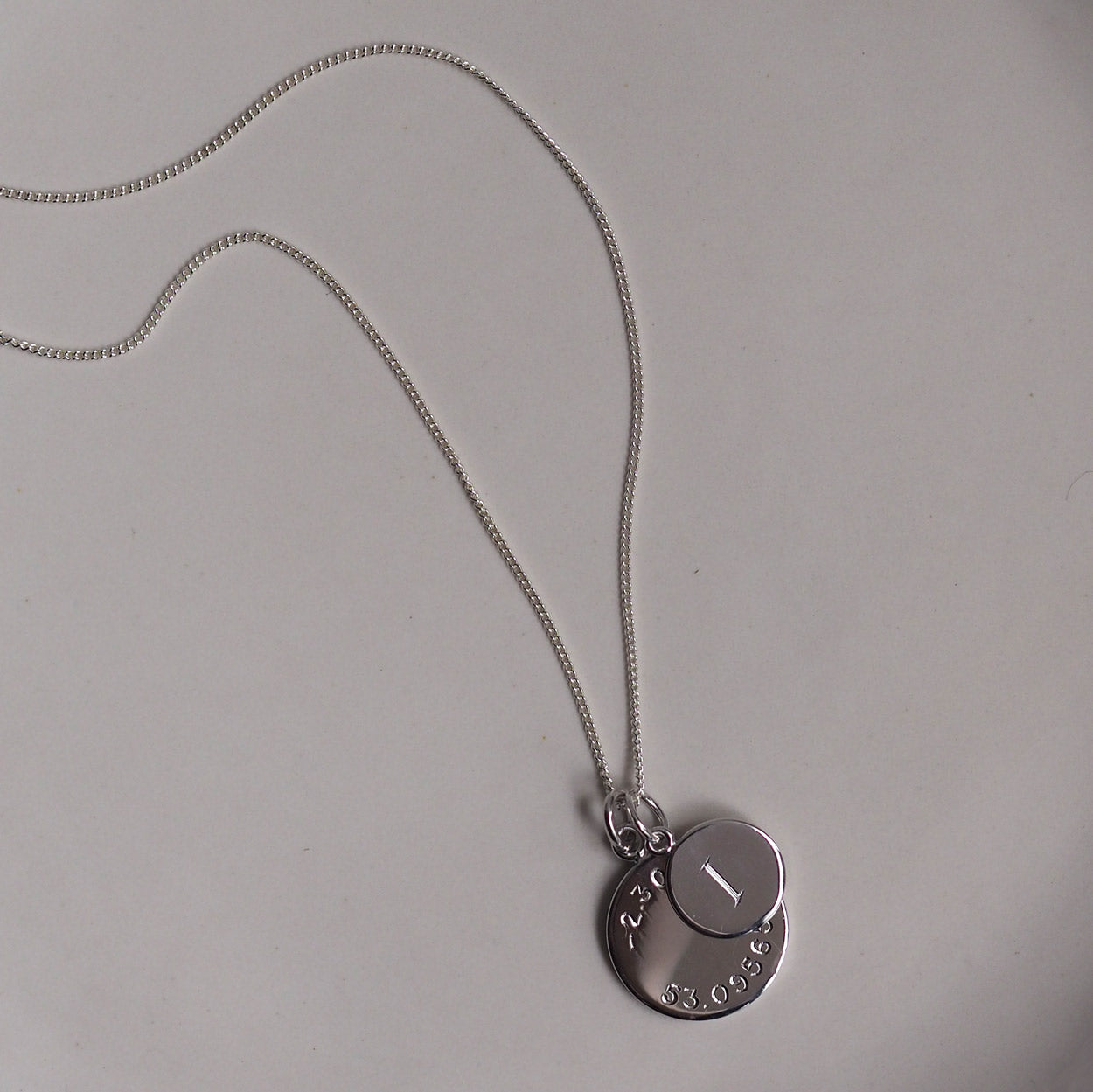 Latitude and Longitude Mini Initial Necklace in Solid Sterling Silver