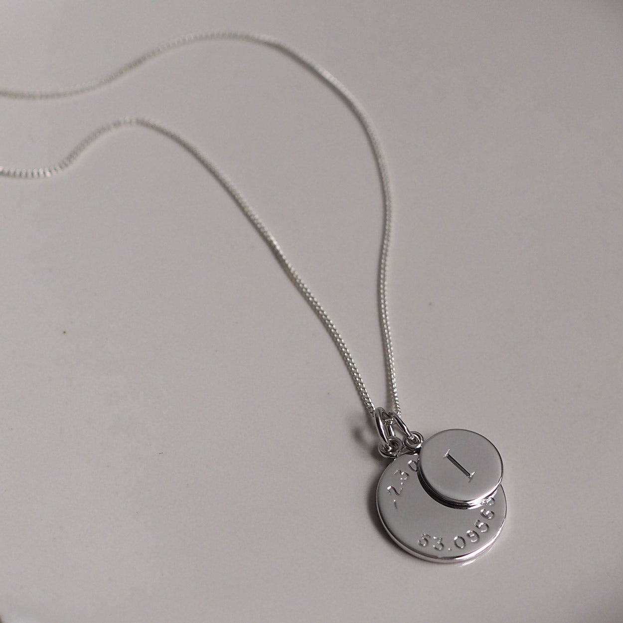 Latitude and Longitude Mini Initial Necklace in Solid Sterling Silver