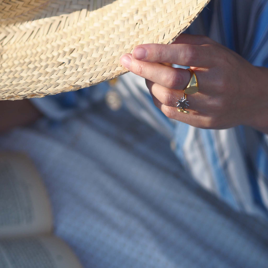 Signet Oval Star Set Diamond Ring in Solid Gold