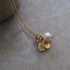 Initial Double Teardrop and Pearl Necklace in solid gold with engraved charms and freshwater pearl