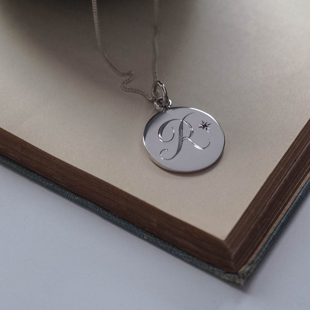 Amethyst Initial Necklace in Sterling Silver by Bianca Jones Jewellery