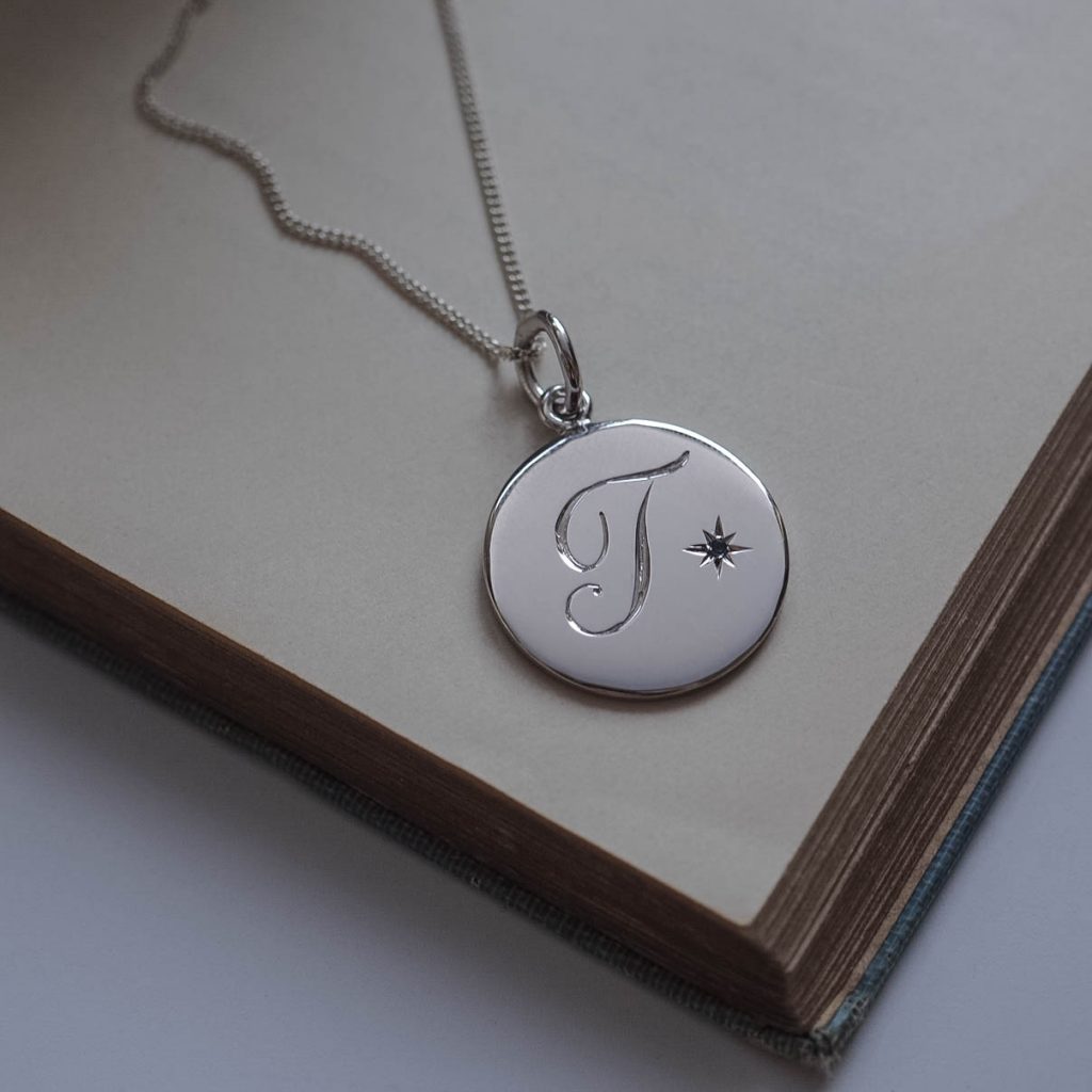 Aquamarine March Initial Necklace in Sterling Silver by Bianca Jones Jewellery