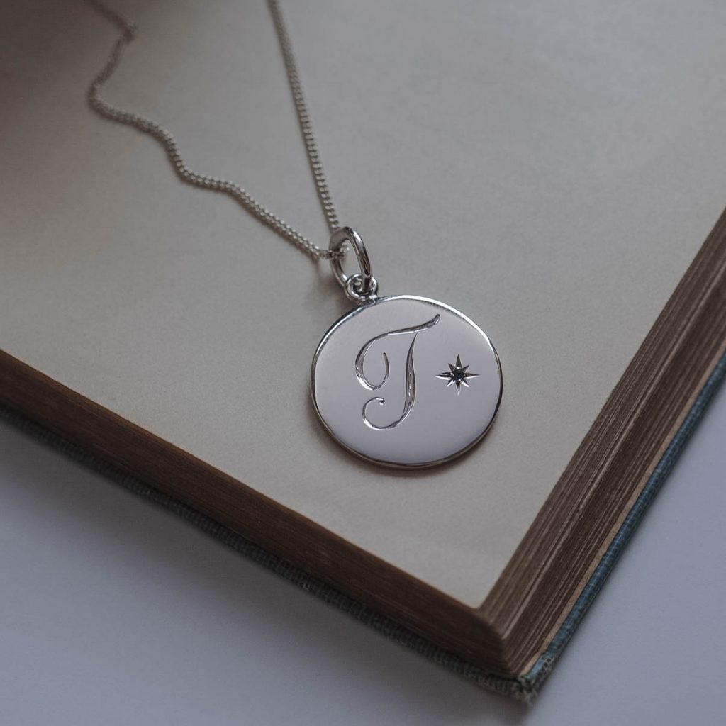Aquamarine March Initial Necklace in Sterling Silver by Bianca Jones Jewellery