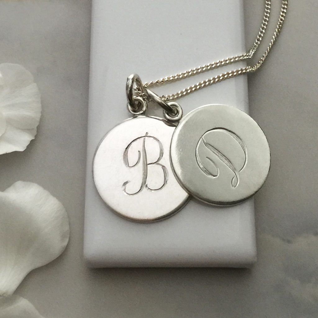 Double Disc Initial Necklace in Sterling Silver