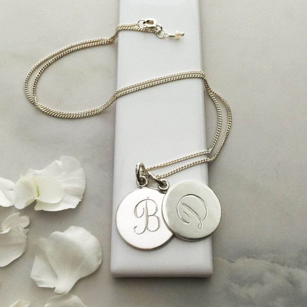 Double Disc Initial Necklace in Sterling Silver