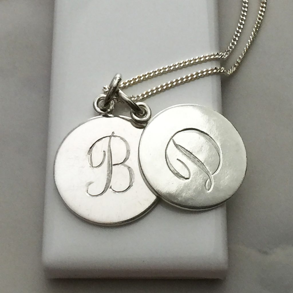 Double Disc Initial Necklace in Sterling Silver