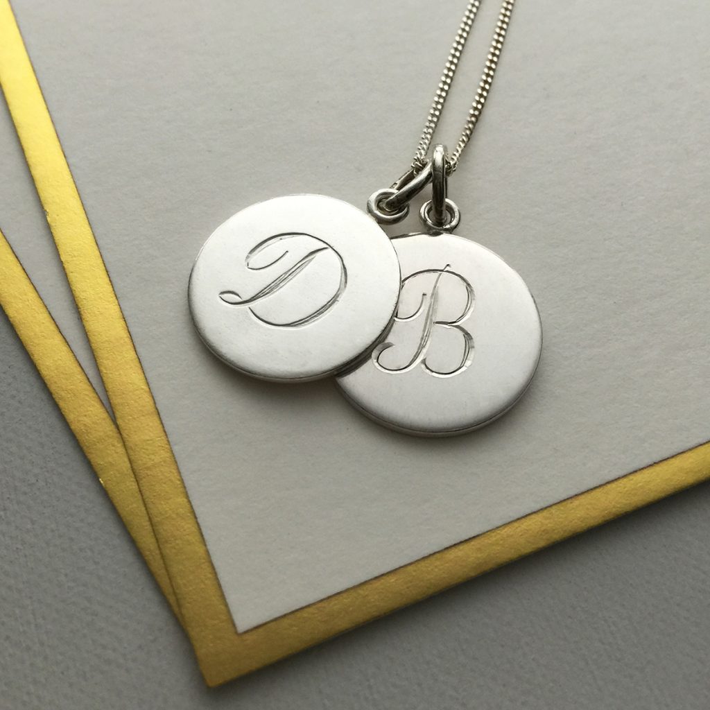 Double Disc Initial Necklace in Sterling Silver