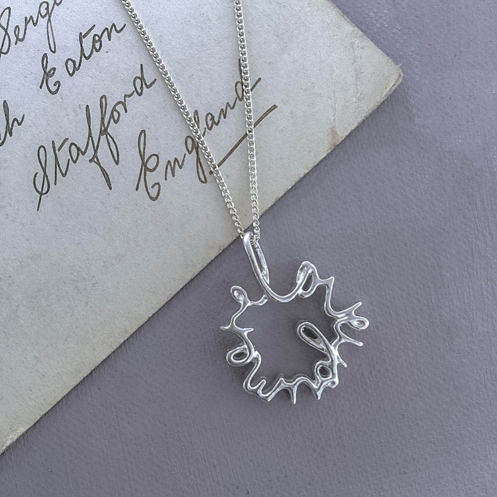 Love You More Large Necklace in recycled sterling silver — sculptural pendant symbolising deep love and connection, handmade in London.