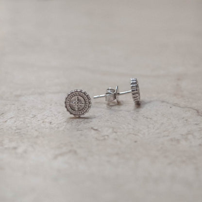 Compass Stud Earrings in Sterling Silver