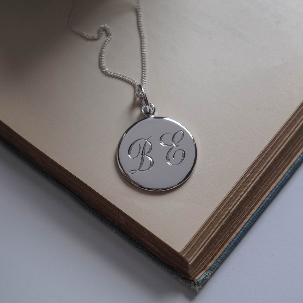 2 initial necklace silver with hand engraving