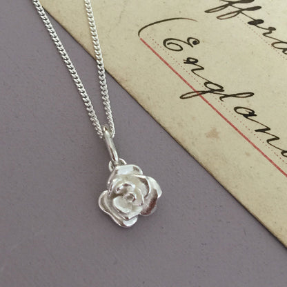 Handcrafted Romantic Rose Necklace in Sterling Silver or Gold Vermeil
